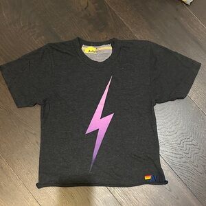 Aviator Nation woman’s XS charcoal grey Tee with Pink Lightning Bolt Graphic